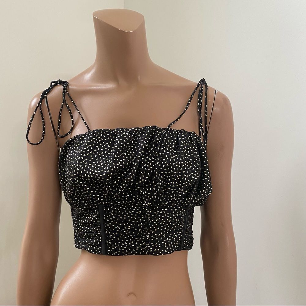 Revolve h:ours black gold ruched crop cami top XS